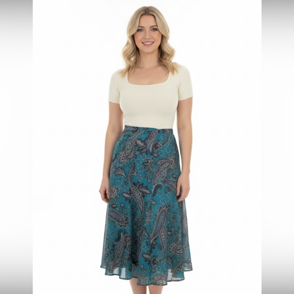Coldwater Creek Dresses & Skirts - Coldwater Creek turquoise floral maxi skirt size petite extra small
